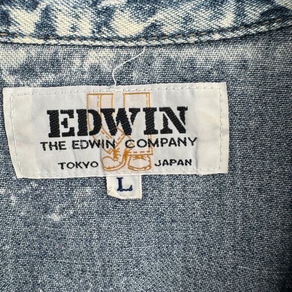 Vintage Edwin Denim Shirt Mens Large Acid Wash Blue Western Button Up Japan 90s - Picture 7 of 11
